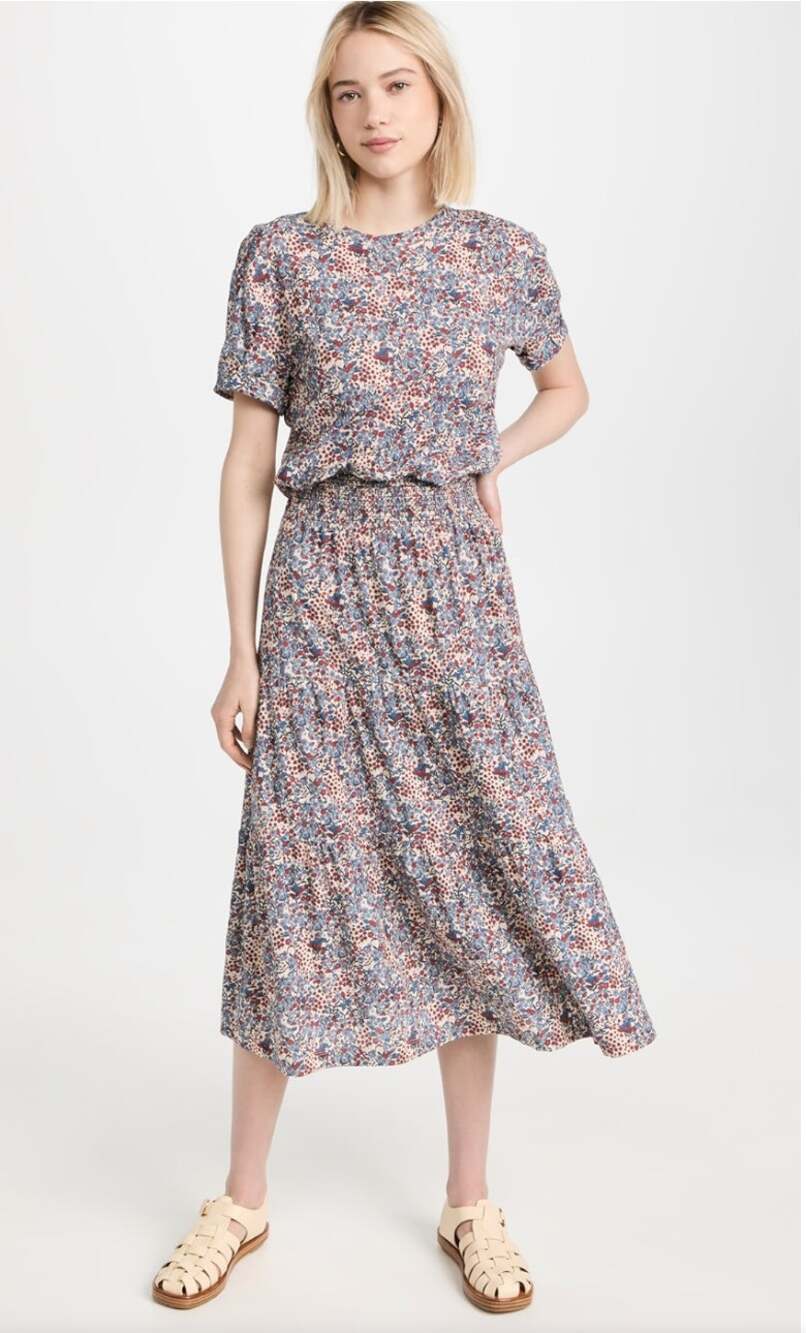 NATIONLTD NWT Printied Martine Short Sleeve Knit Midi Dress // L